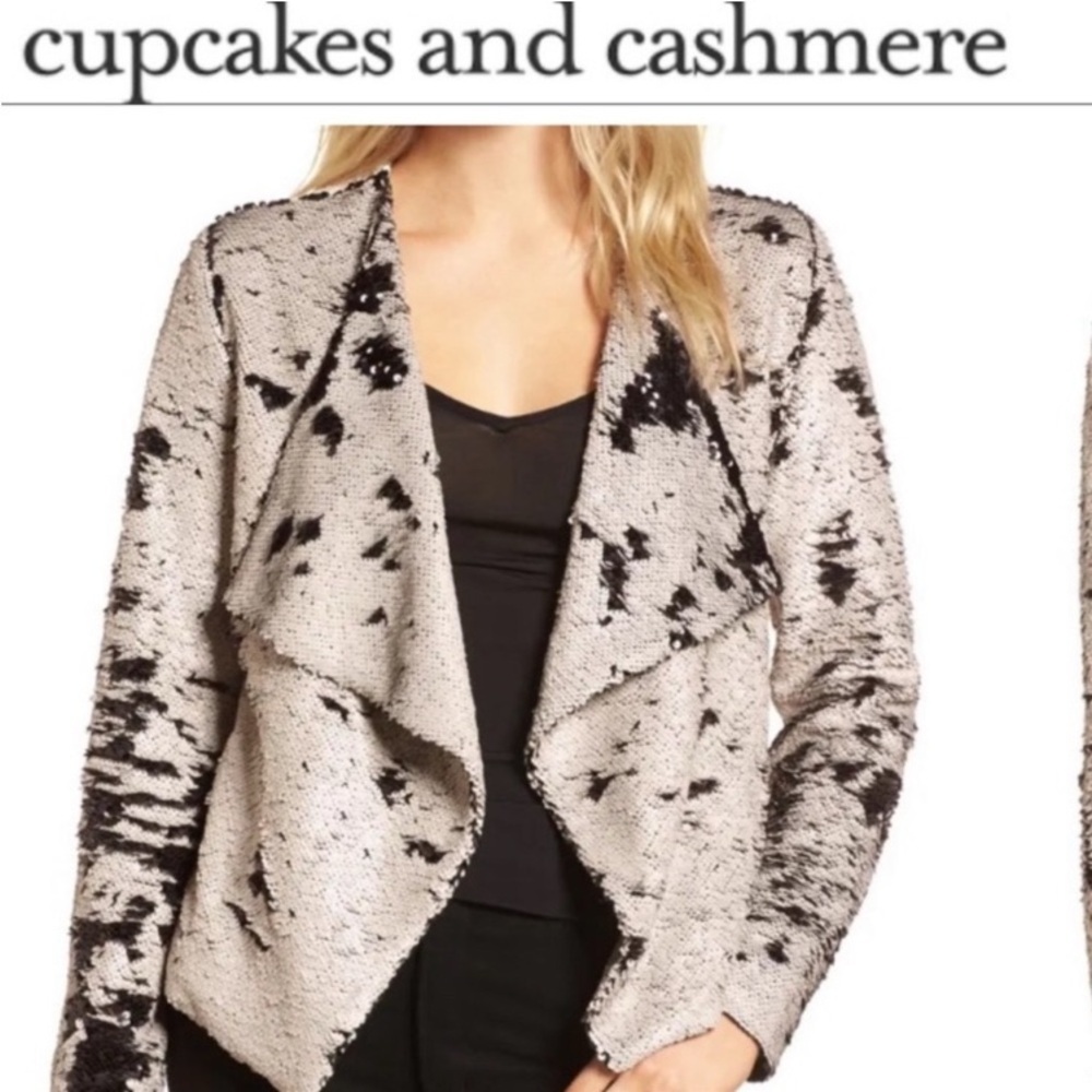 Cupcakes and Cashmere movable Sequin Black and White open Jacket/ Size XS